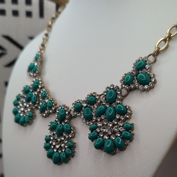 J. Crew Green and Gold Floral Necklace Statement Piece - Picture 3 of 5